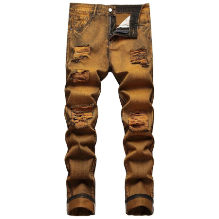 Mens Slim Fit Ripped Jeans Pants Casual Destoryed Distressed Straight Denim Trousers Streetwear