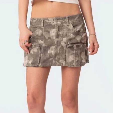 Camo Low Rise Denim Cargo Mini Skirt Green Size M