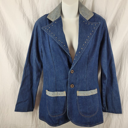 Denim Jacket Blazer Denim 2 Button Pockets Studded