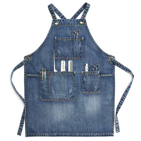 Cowboy Heavy-Duty Denim Waist Apron with Waterproof Cross-Back Design Customized Sleeveless Towel Loop 