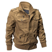Mens Cotton Lightweight Multi Pockets Zip Front Stand Collar Military Jackets Windbreaker