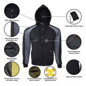 Mens Motorcycle Hoodie with Armor Grey Black Reinforced Motorbike Hoodie