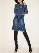 Womens Denim Shirt Dress Mid Blue Casual Dresses