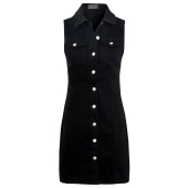 Womens Denim Dress Stretch Sleeveless Shirt