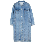 Womens Classic Long Jean Jacket Loose Long Sleeve Button Down Denim Jacket Coat