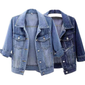 Womens Denim Jacket Jean Stretch Jackets Ladies Blue Size Cropped Coat Jean