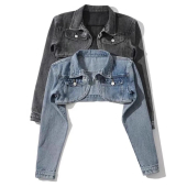 Womens Retro Fashion Denim Cropped Jacket Jeans Coat Casual Slim Outwear