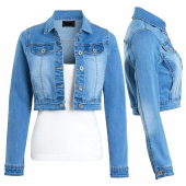 Stretch Denim Jacket Ladies Jean Crop Jackets Blue