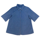 Shirt Womens S Blue Stretch Cotton 1/2 Sleeve Button Up