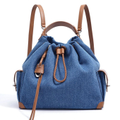 Womens Backpacks Handbags Casual Fashion High Quality Cowhide with Denim Material Backpacks for Women